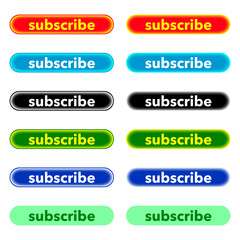 Subscribe button icons. Colorful label vector. Rounded text layout. Web interface symbols. EPS 10.