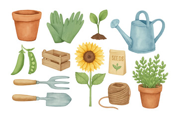 watercolor gardening tools bundle set © James