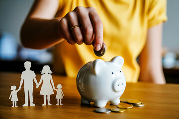 Person saving money in a piggy bank for family financial security