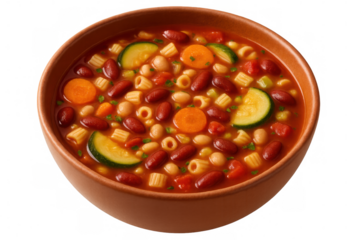 Hearty minestrone packed with zucchini, carrots, kidney beans, and pasta swimming in robust tomato broth, delivering warm comfort