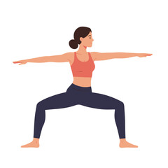 Woman practicing yoga in warrior II pose feeling strong and confident in a digital style 