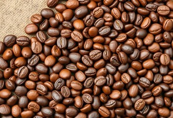 Obraz premium Roasted coffee beans, various roasts, textured background, coffee lover, product photography