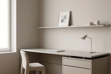 Modern minimalist desk with clean lines and neutral tones, showcasing contemporary simplicity