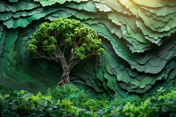 Green Paper Tree With Shadows