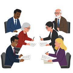 Obraz premium Diverse Business Professionals Reviewing and Signing Documents in a Corporate Meeting