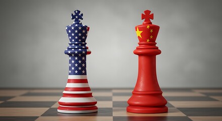 Fototapeta premium USA versus China geopolitical chess concept conflict strategy game
