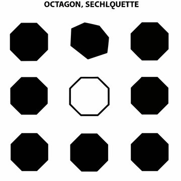 A grid of black octagons and one outline shape, including a single distorted polygon, set against a clean white background.