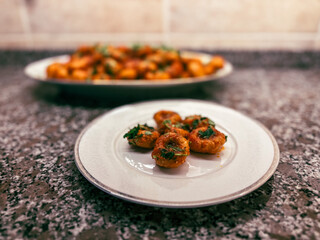 Selective Focus on a Plate of Turkish Bulgur Meatballs (Fellah Köftesi)