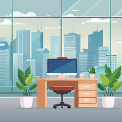 Modern Desk Office Setup with Small Indoor Plants – Minimalist Workstation Featuring Greenery, Laptop, Notebooks, and Natural Light for a Calm and Productive Workspace Environment