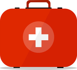 Doctor's suitcase, Doctor's suitcase icon in red color isolated on yellow background with shadow. Vector image, vector illustration, postcard, designer image.