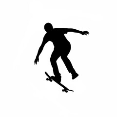 Silhouette of skateboarder performing an ollie on white background