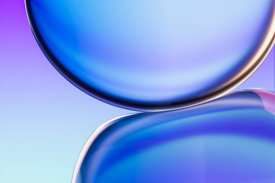 Abstract 3d glass bubbles with blue and purple reflections
