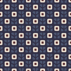 Abstract floral pattern geometric background squared shapes diamond flowers stylish design. High resolution image allover print block. Colorful ornamental texture. White, brown, light violet colors.