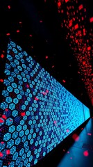 Abstract Digital Interface with Hexagonal Icons and Futuristic Data Stream in Neon Colors, cyber security wall