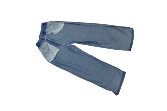 inside out jeans on a white background, blue children's jeans inside out isolated on white background