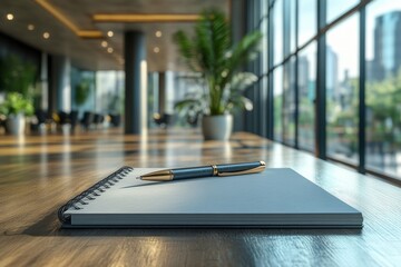 Notebook And Pen On Wooden Office Desk