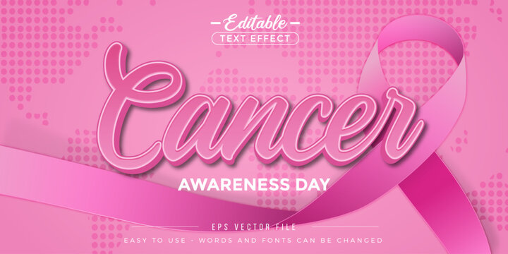 Cancer awareness day poster with pink ribbon, editable text effect.