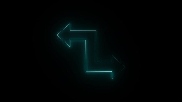 Blue Abstract Crossed arrows icon animation on black background in  color. 4K Video motion graphic video.