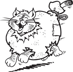 sketch vector illustration silhouette image design caricature icon logo symbol cat in a sack running happily