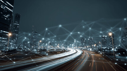 Smart city and wireless communication network concept. Digital network connection lines