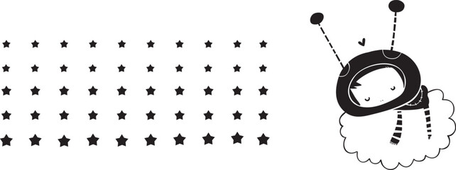 sketch vector illustration silhouette image design caricature icon logo symbol character ornament decoration decoration astronaut flying up clouds with stars modern abstract style