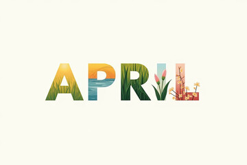 The word "APRIL" rendered as dynamic, semi-transparent letters made from photorealistic water streams and twisting currents of wind, each character appearing fluid and alive with turbulent motion. The