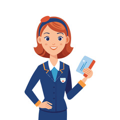 Confident Woman Boss Holding Airline Ticket, Business Travel Concept, Female Executive Ready for Flight, Professional Career, Corporate Travel, Leadership and Success Illustration
