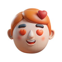 Happy cartoon boy with hearts for eyes and on head isolated on transparent background