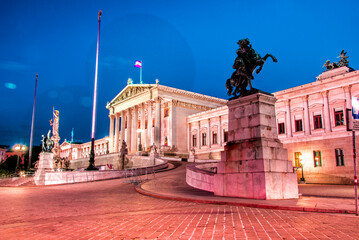 Beautiful view with the parliament in Vienna, Austria.