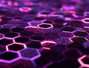 Abstract hexagonal pattern, vibrant purple-pink glow