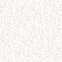 Soft Wildflower Line Drawing in Dusty Rose on Cream