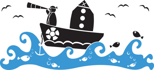 sketch vector illustration silhouette image design caricature icon logo symbol character ornament decoration decoration pirate voyage on the high seas modern abstract style