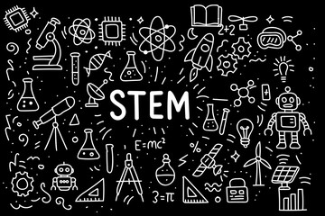 Colorful STEM Education Illustration Featuring Science, Technology, Engineering, and Mathematics
