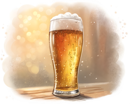 Refreshing tall glass of golden beer with frothy head