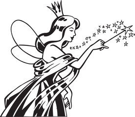 sketch vector illustration silhouette image design caricature icon logo symbol fairy flying carrying magic wand