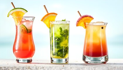 Stylish glasses filled with a variety of drinks