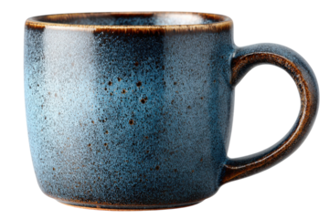 Rustic Blue Ceramic Coffee Mug Still Life Textured Glaze Kitchenware Pottery Drinkware Coffee on transparent background