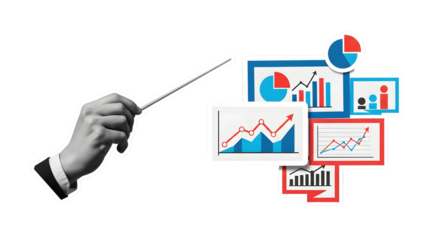 Business analysis presentation with charts and graphs showing financial growth and success.