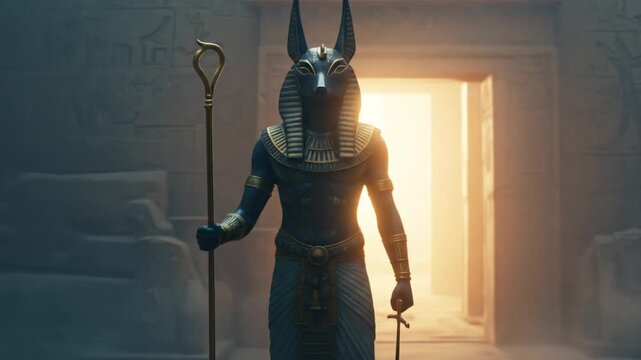 Egyptian god anubis in temple interior