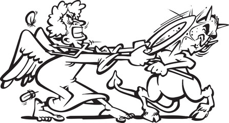 sketch vector illustration silhouette image design caricature icon logo symbol mythological creature devil demon and angel fighting