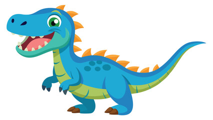 Naklejka premium Cartoon Dinosaur Illustration Tyrannosaurus Rex with Blue Skin and Orange Spikes in a Cheerful Posture