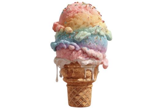 Rainbow ice cream joy illustration with sprinkles summer treat fantasy dessert pastel colors on transparent background - Powered by Adobe