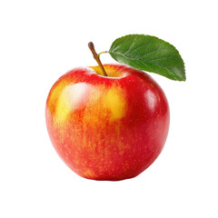 Single red and yellow apple with leaf