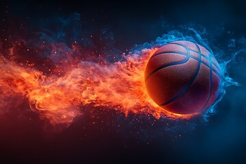 Obraz premium Basketball engulfed in fiery orange and cool blue smoke sports fire