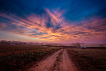 Sunrise in a field in the north east of England.