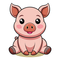 Fototapeta premium Adorable Cartoon Piglet Sitting Pretty with Big Eyes a Sweet Smile and Rosy Cheeks in a Delightful Vector Illustration