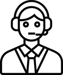 Black outline icon of a person wearing a headset and tie microphone 2