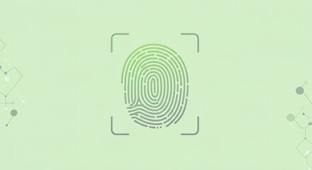 Stylized green fingerprint icon with digital network patterns on a light green background