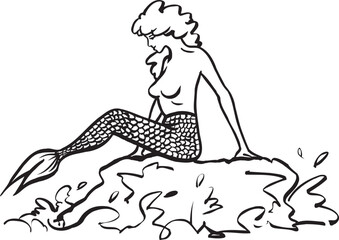 sketch vector illustration silhouette image design caricature icon logo symbol potri mermaid in the open ocean