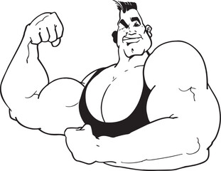 vector sketch illustration silhouette image design caricature icon logo symbol bodybuilder athlete showing off his muscles